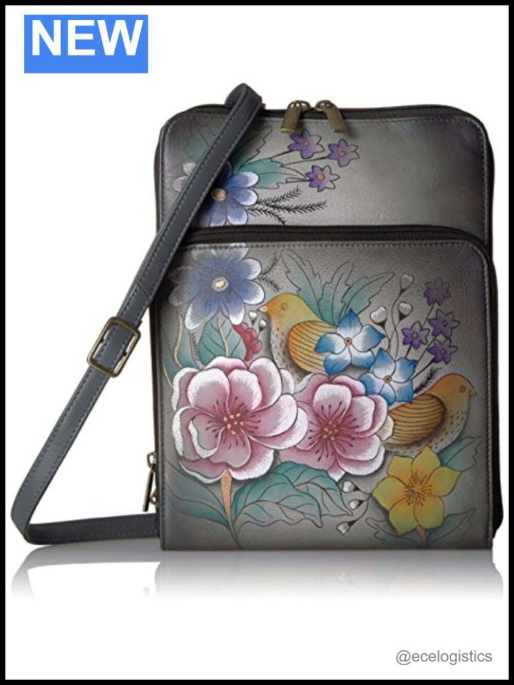 Genuine Leather Hand Painted Crossbody Bag Zip Around